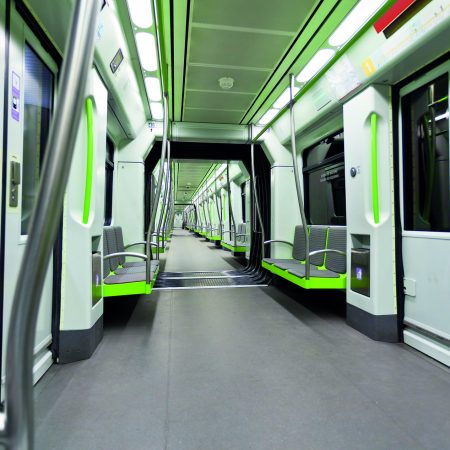 Empty contemporary subway car in Valencia, Spain.